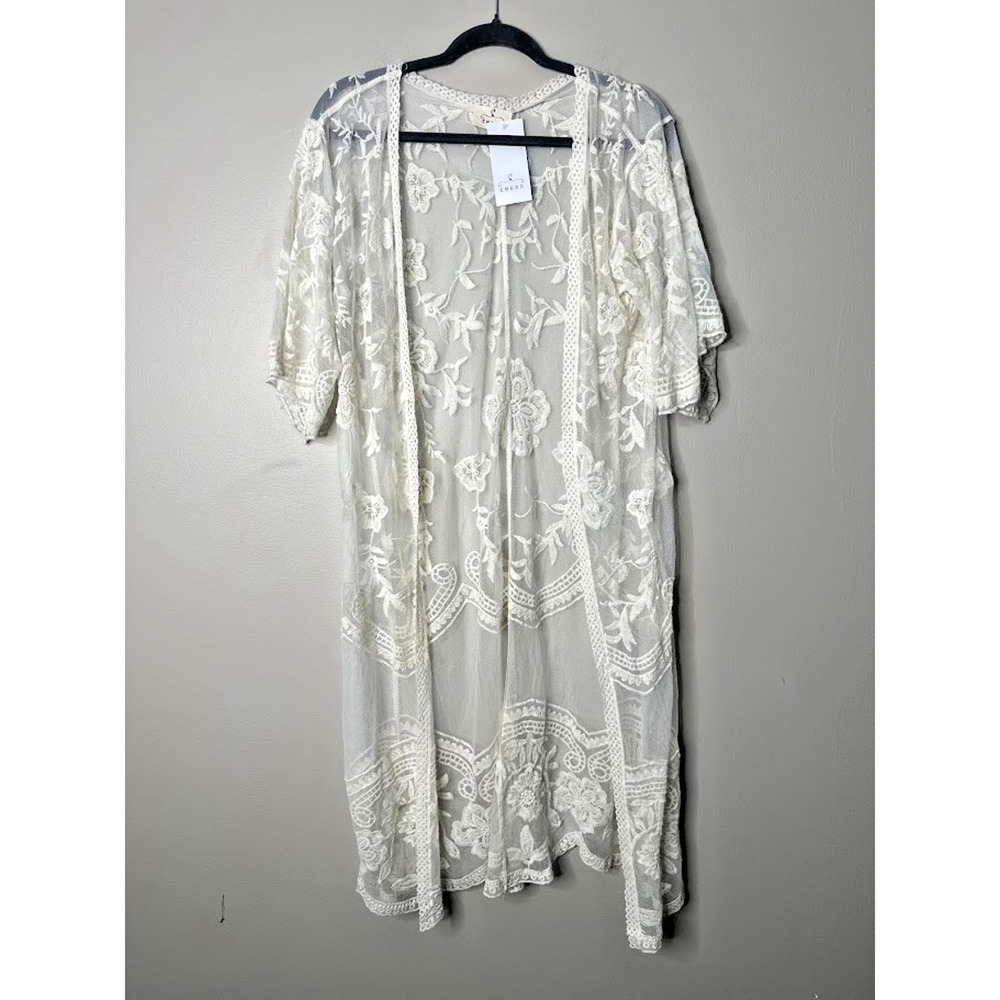 Sheer Lace Kimono Cardigan - Ivory
